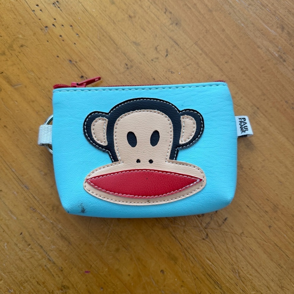 Paul Frank Light Blue Monkey Coin Bag with Red Detail Vintage - Picture 1 of 3